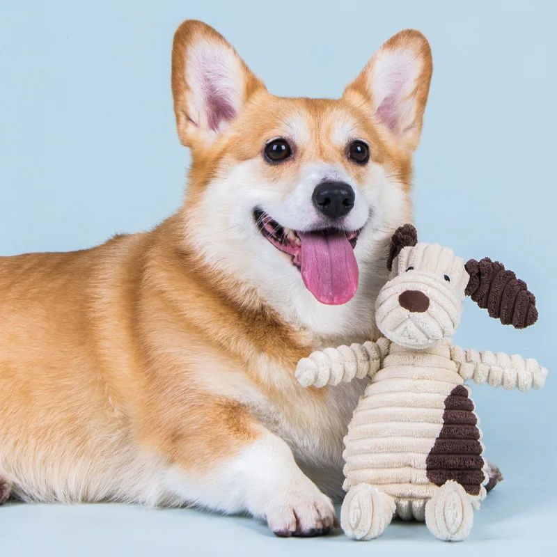 Rarewe Dog Accessories Pet Chew Toys Custom Corduroy Stuffed Animal Plush Toys Puppy Teeth Cleaning Dog Squeak Toys