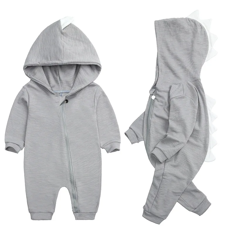 Cute style halloween dinosaur hooded baby romper jumpsuit clothes long sleeve solid baby costume newborn outfit