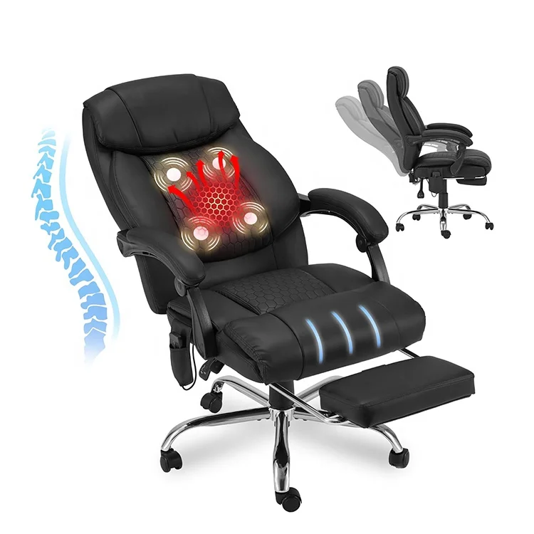 Best Executive Chair Black Reclining Ergonomic Home Office Furniture Revolving Lifting Massage Office Chair with Heat Footrest