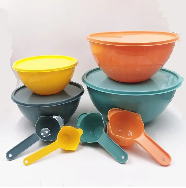  Хит продаж набор пластиковых мисок для смешивания с крышками готовые миски кухни гнездового салата мерными