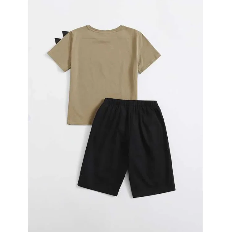 
Dinosaur Print Tee & Shorts Set Children Outfit Cotton Boys Suits Sets 