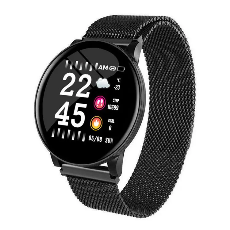 w8 women men smart watch with metal  straps band bracelet ladies Weather Forecast Fitness sports tracker heart rate