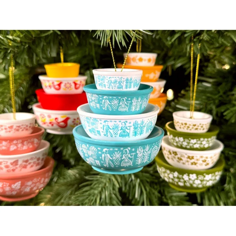 Stack Bowl Christmas Ornament Stacking Bowls Miniature Resin Bowl Stack Ornament Christmas Ornaments Xmas Tree Hanging Decor