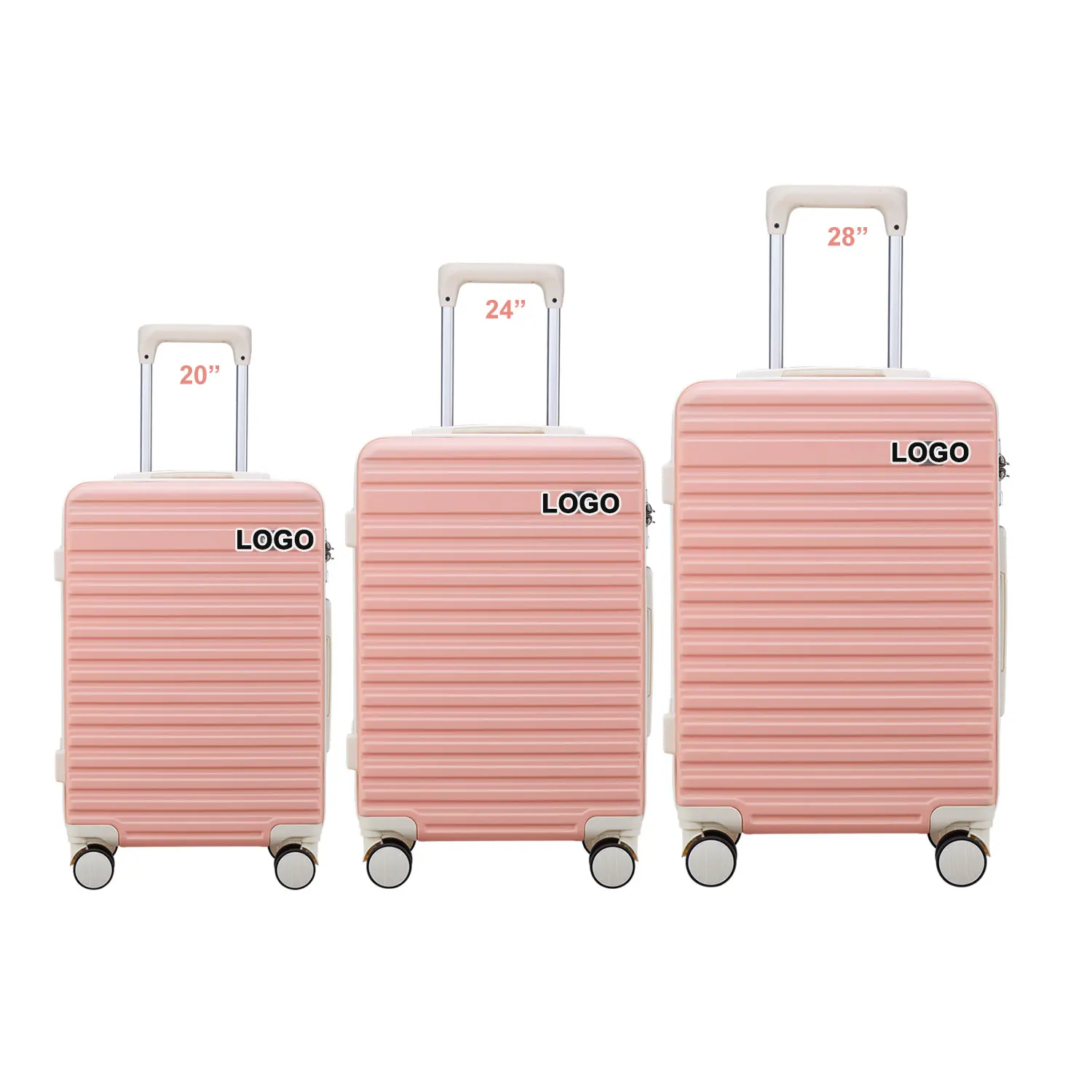 20/24/28 Abs Carry on Hard Shell Pink White Suitcase Set 10kg 23kg 25kg 2 Weeks Travel Trolley luggage sets 3 piece For Women
