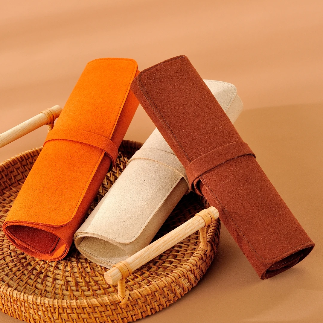 Landi Custom Logo Luxury Jewelry Organizer Roll Up High Quality 1.4mm Microfiber Travel Jewelry Storage Organizer Bag Pouch