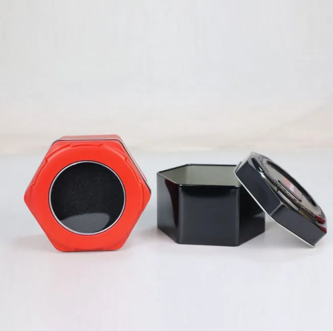 2022 New design printing luxury fashion watch metal tin gift box hexagon fossil watch tin box with cover
