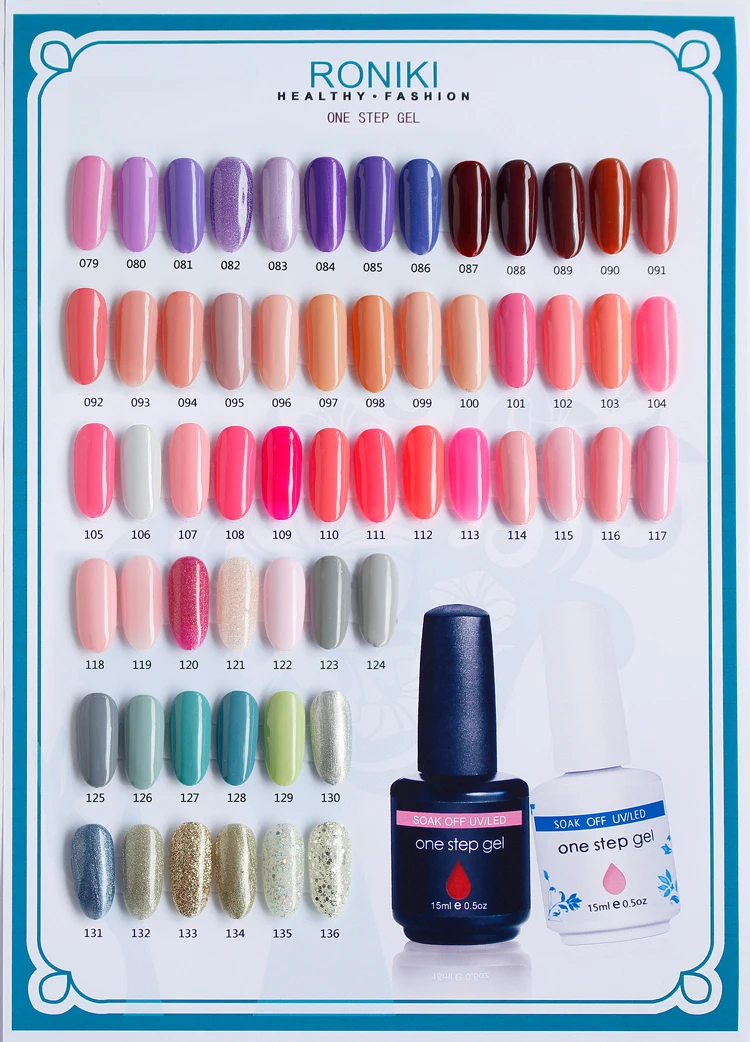 RONIKI nail art salon enamel uv gel custom private label fast dry 3 in 1 soak off custom 15ml one step gel polish