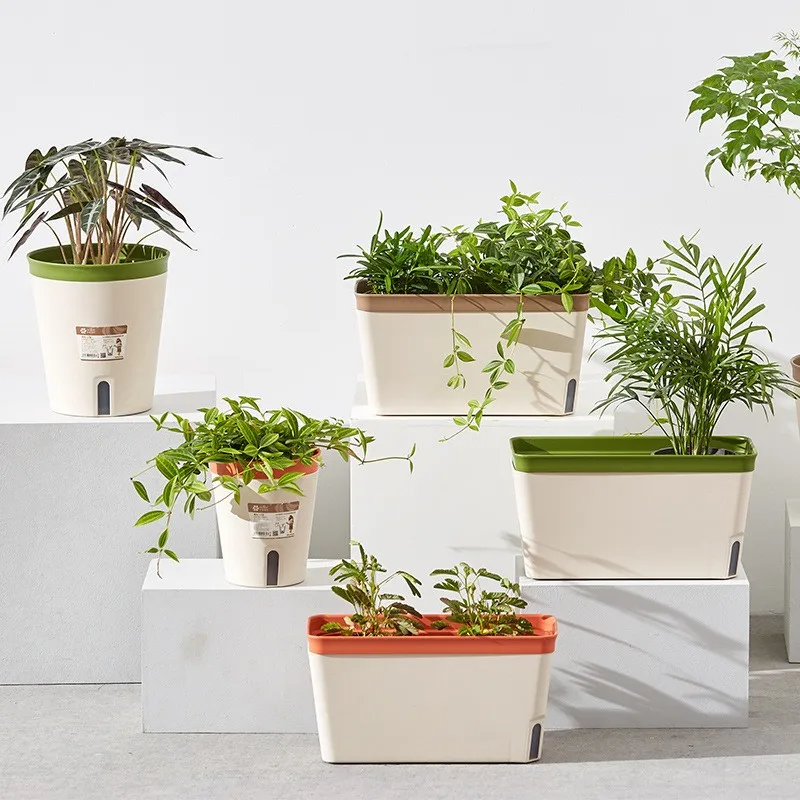 High quality Automatic Water Absorbing Pots Cotton Rope Self Watering Planter Flowerpot Rectangle Plastic Lazy Flower Pot