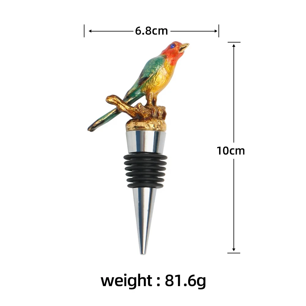 Custom Wine Bottle Stopper Silicone Zink Alloy Metal Silicone Enamel Color Parrot Animal Head Red Wine Bottle Stoppers