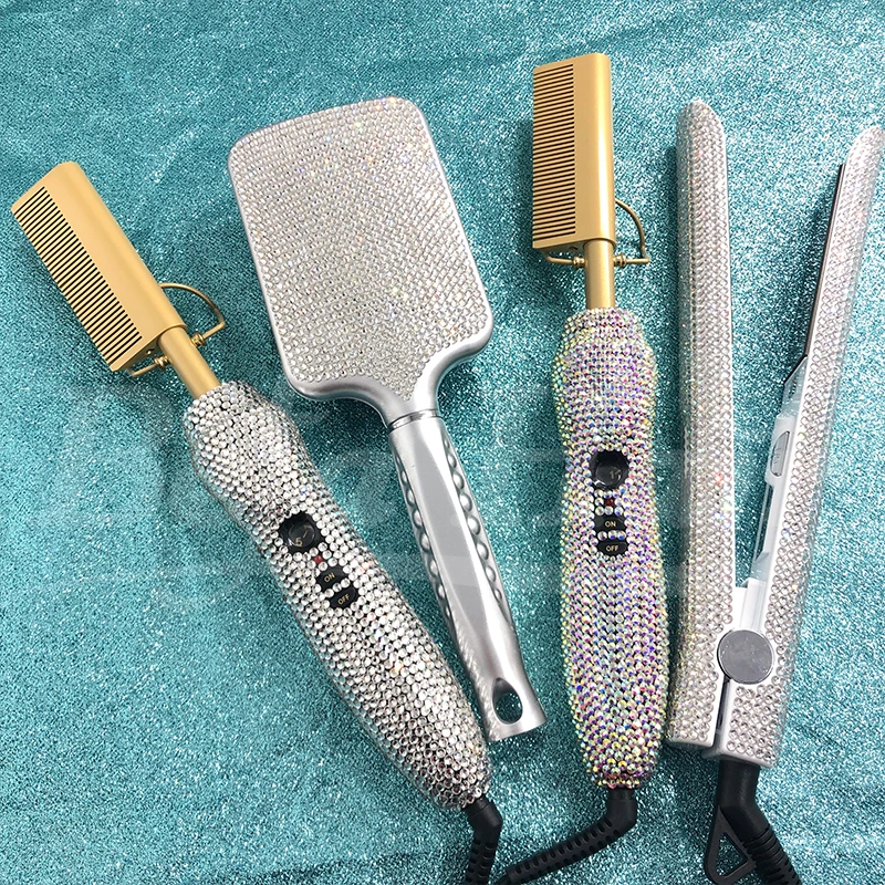 Bling афро горячая электрическая расческа для волос Расческа Щетка для волос, 500 градусов металлический утюжок для выпрямления волос выпрямитель горячая электрическая расческа