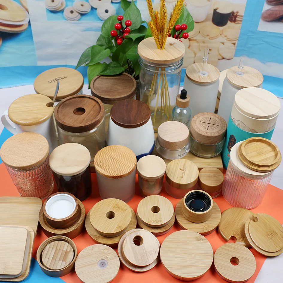 Factory Profesional in custom made  ECO -friendly  Natural wooden lid bamboo lid for jars wood lids for bottles