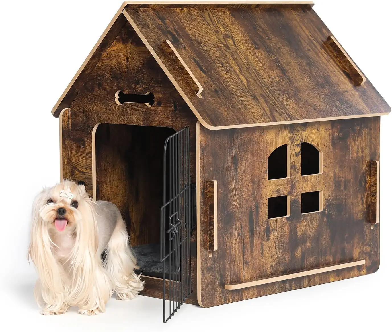 Cozy Wooden Design Small Indoor Bed House for Dogs and Cats Outdoor Style with Raised Vent Floor Warm Dog Hole