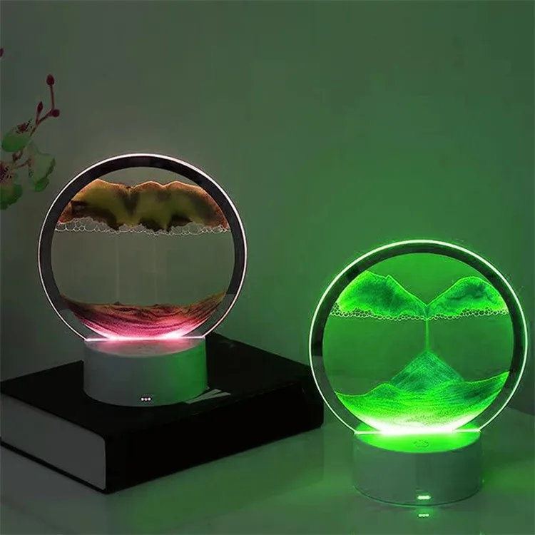 Новый дизайн светильник 3d пейзаж песочные картины украшение для офиса гостиной домашнее вращающиеся часы светодиодная подсветка