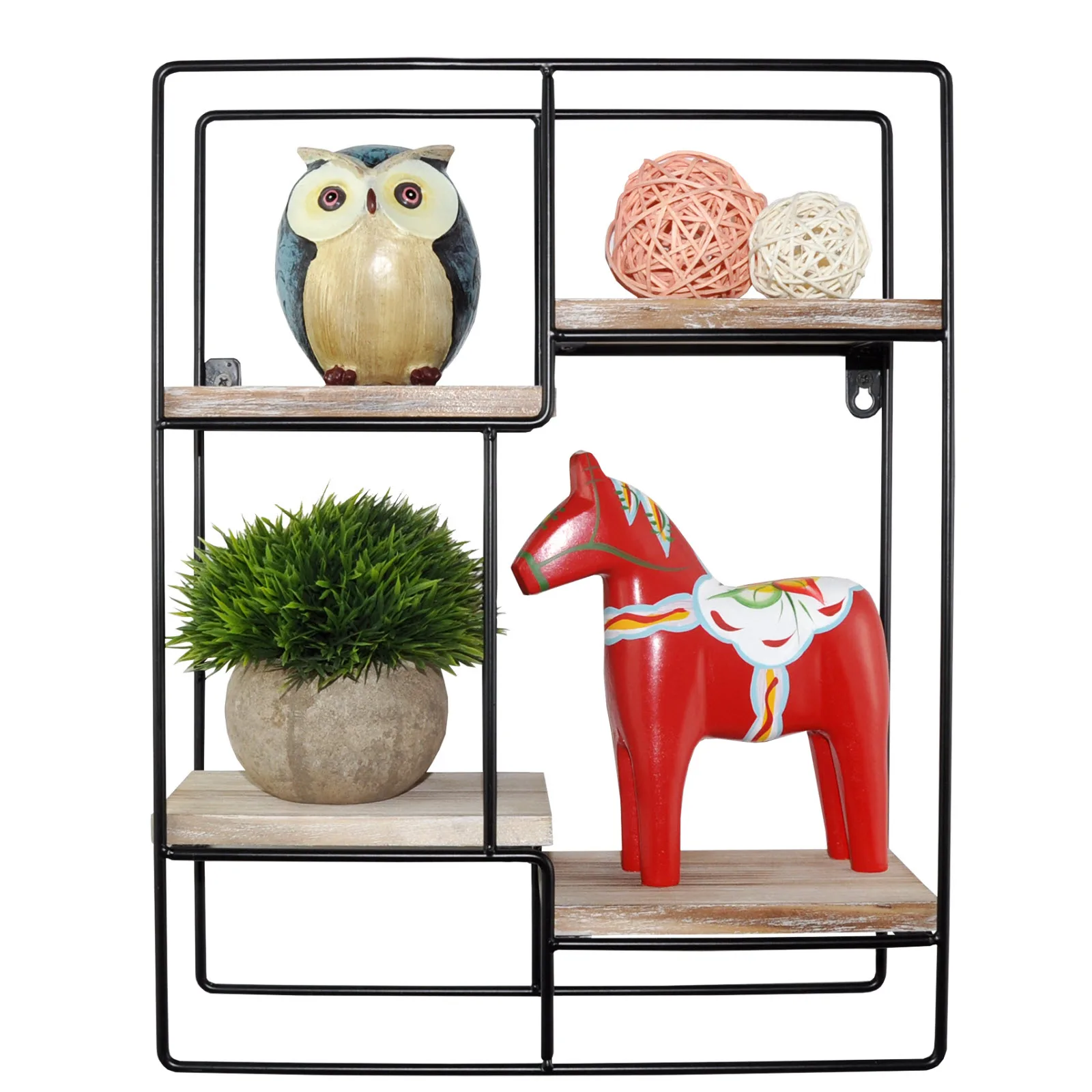 Wall Mounted Rustic Metal wire wood floating shelf