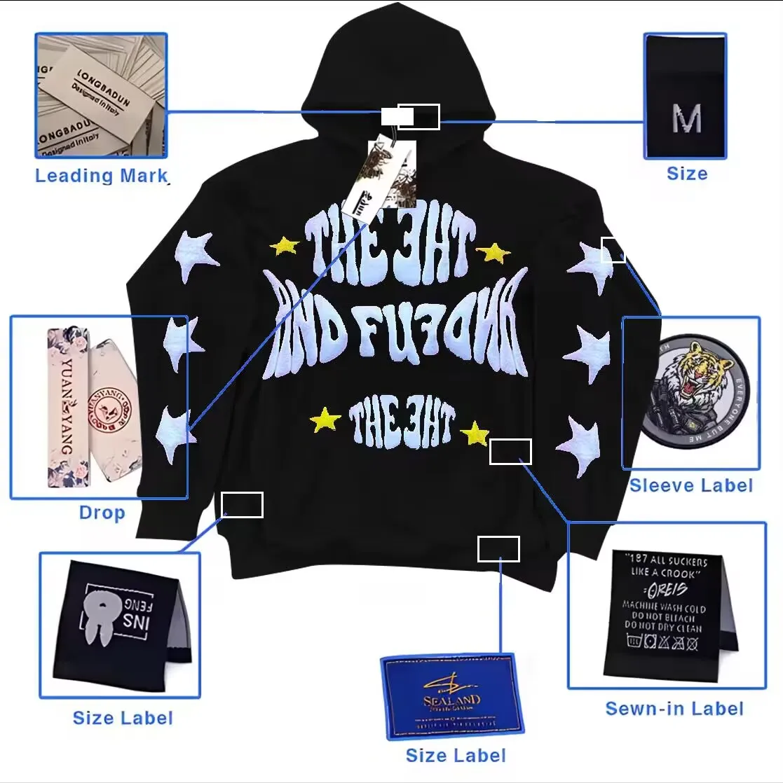 Bulk Streetwear Custom Manufacturer Heavy weight 500gsm Vintage Distressed Dtg Digital Printing Stone Acid Washed Hoodie For Men