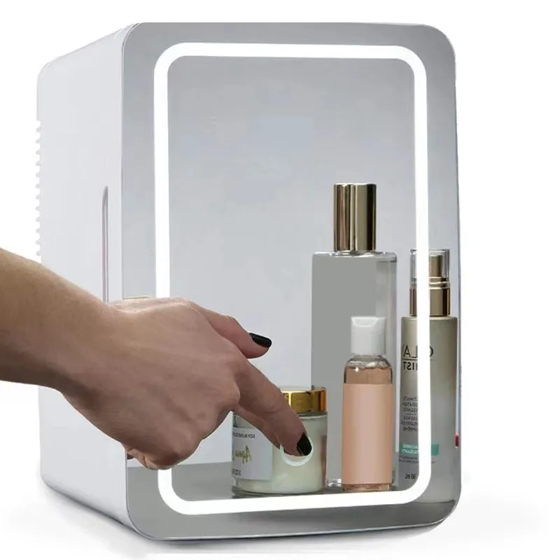 Portable Mirrored Beauty Fridge With LED Lighting 4 Liter Mini Refrigerator, Skin Care, Makeup Storage