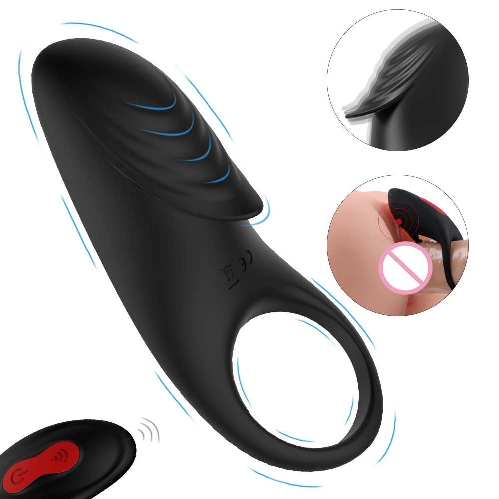 S-HANDE Silicone Clitoris Stimulate Penis Sleeve Tongue Vibrating Big Cock Ring Sex Toy For Man Couple