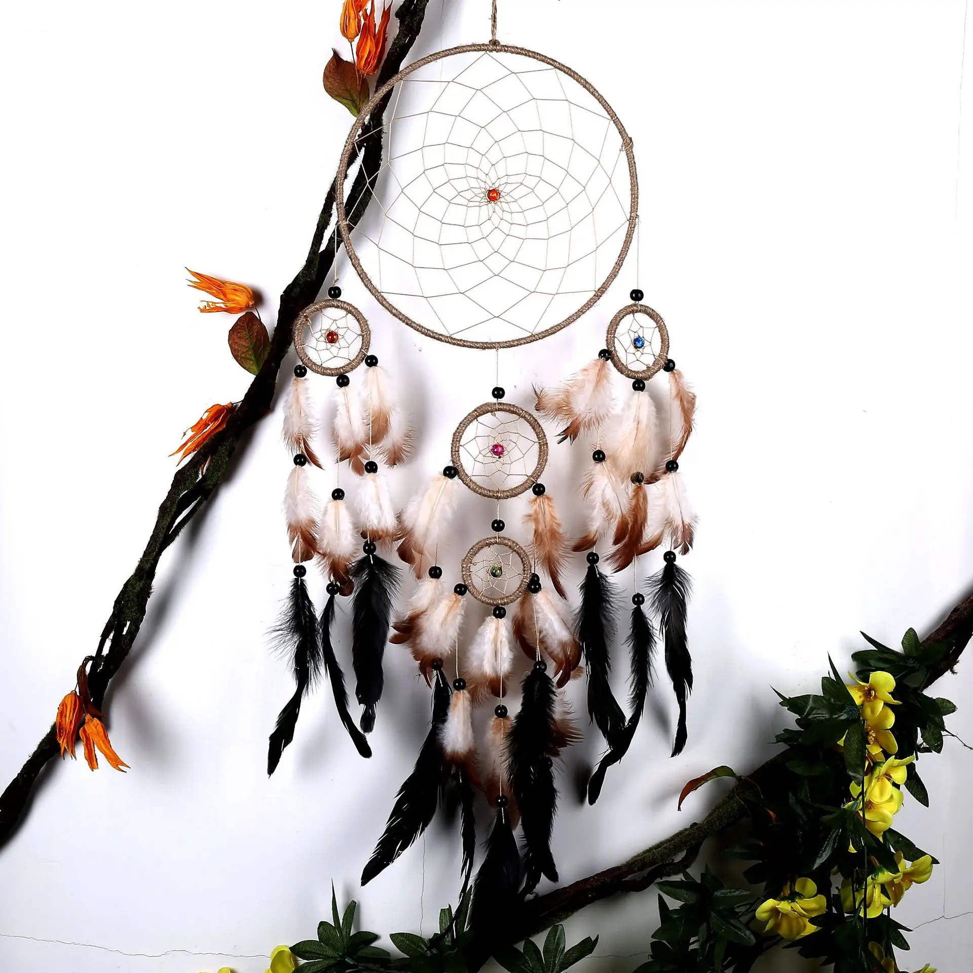 N-181 Tree of Life Dream Catcher Handmade Pink Feather Dream Catchers Mobile Wall Hanging Decor for Kids Bedroom Dorm Room Decor