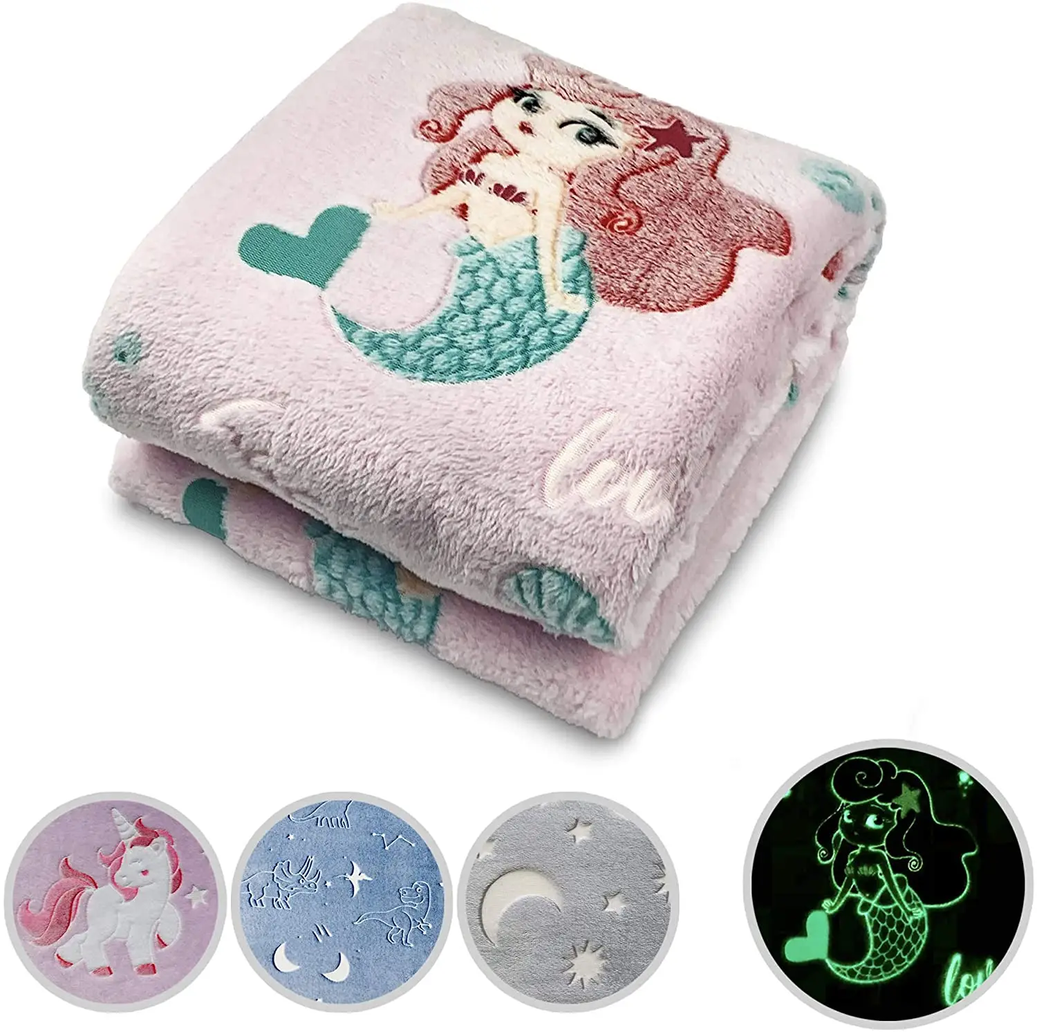 Factory Flannel Plush Throw Blanket Unicorn Blanket All Seasons Kids Pink Luminous Glow in The Dark Blanket