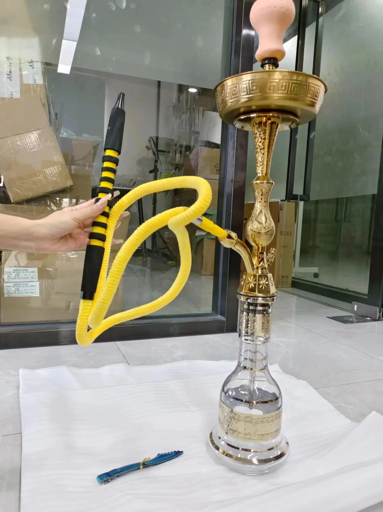 В наличии арабский Sheesha Chicha Nargile Египетский кальян из золотого цинкового сплава набор