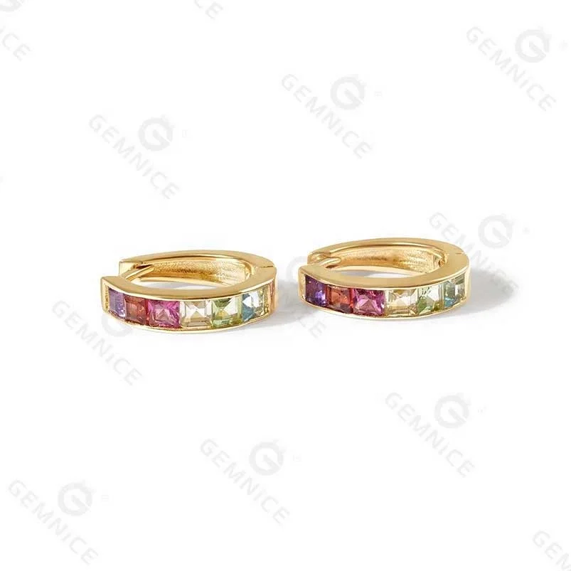 Gemnel 925 sterling silver hoop earrings 18k gold plated mini rainbow diamond fashion hoop earrings