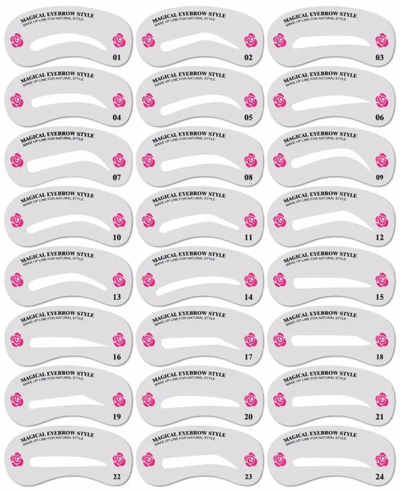 
24 Pcs Pro Reusable Eyebrow Stencil Set Eye Brow DIY Drawing Guide Styling Shaping Grooming Template Card Easy Makeup Beauty Kit  (62546515901)