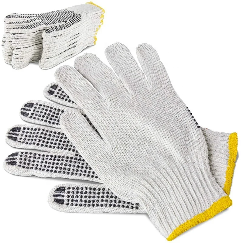 Industrial Working Using Safety Personal Protective Nylon Machine Knitting Glove with PVC Dots Palm