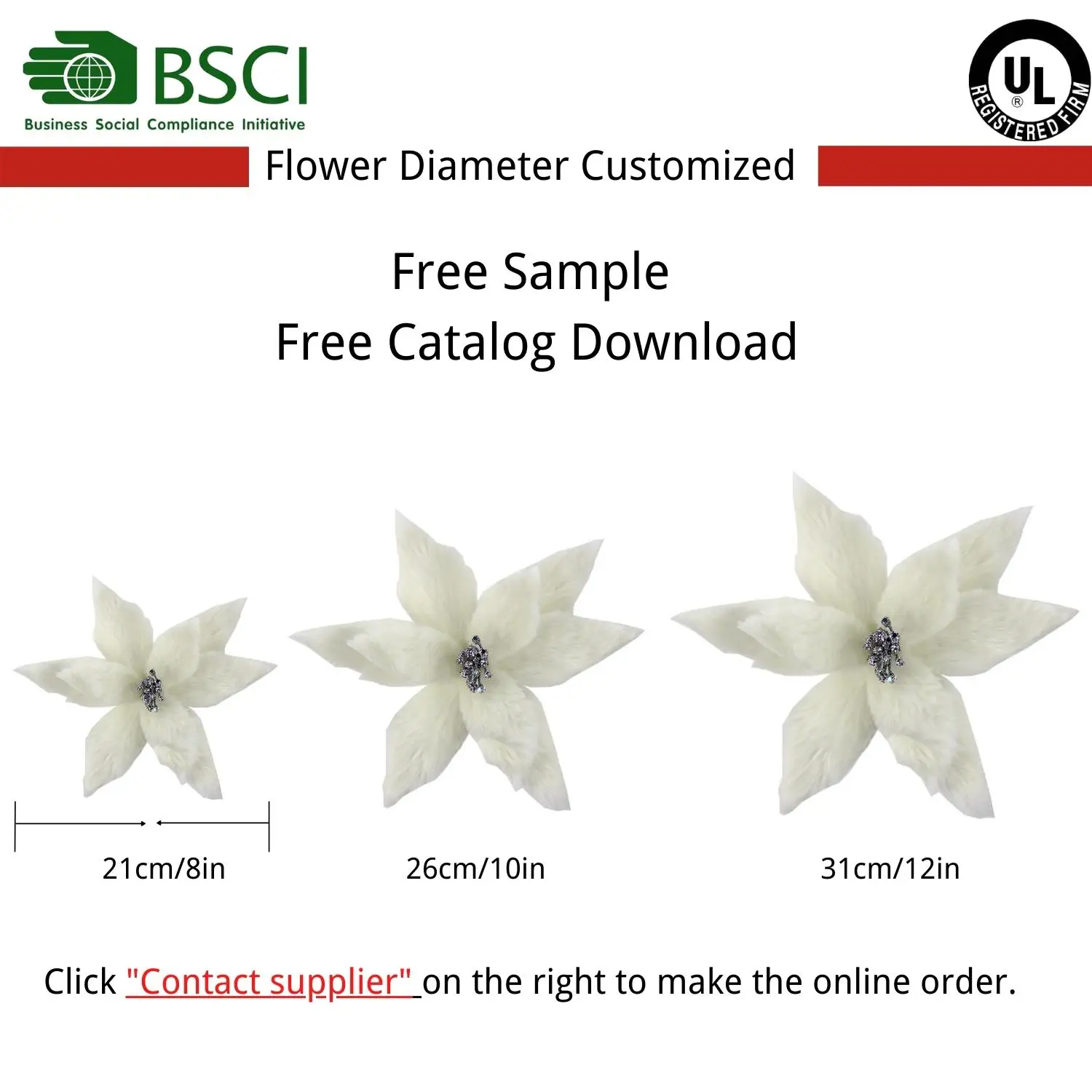 High Quality Navidad Soft Fluffy Flower Artificial Velvet Poinsettia Flower Glitter Poinsettia White Christmas Flower Xmas Tree