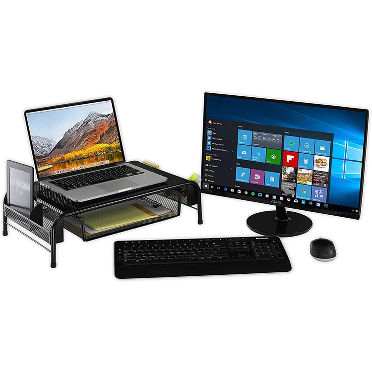 Notebook computer monitor heightening rack office document stationery storage and sorting rack with mesh drawer storage