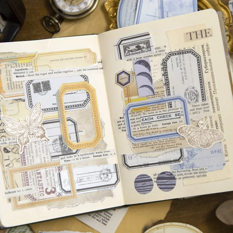 30pcs Scrapbook Sticker Vintage Time Collection Planner Scrapbooking For Journal Junk Kawaii Decorative Stationery Craft Sticker