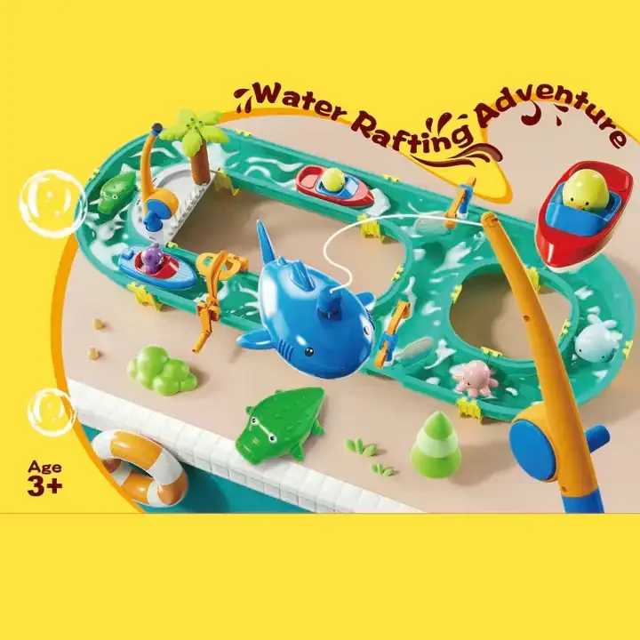 2024 Hot summer toys water rafting adventure park track can DIY fishing assembly set beach toys