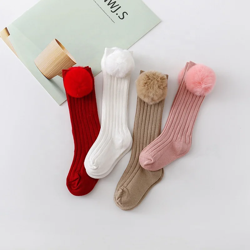 Autumn and winter new mid-length socks sweet solid color hairball socks for girls headband set