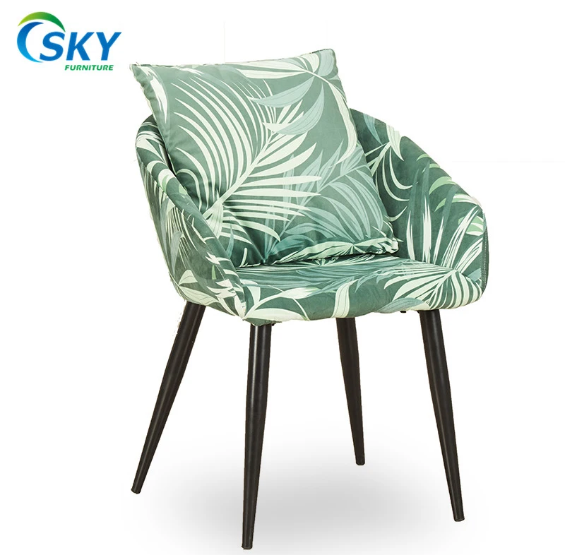 SKY Modern cheap price  tempered glass table top dining table set with print fabric dining chair for restaurant