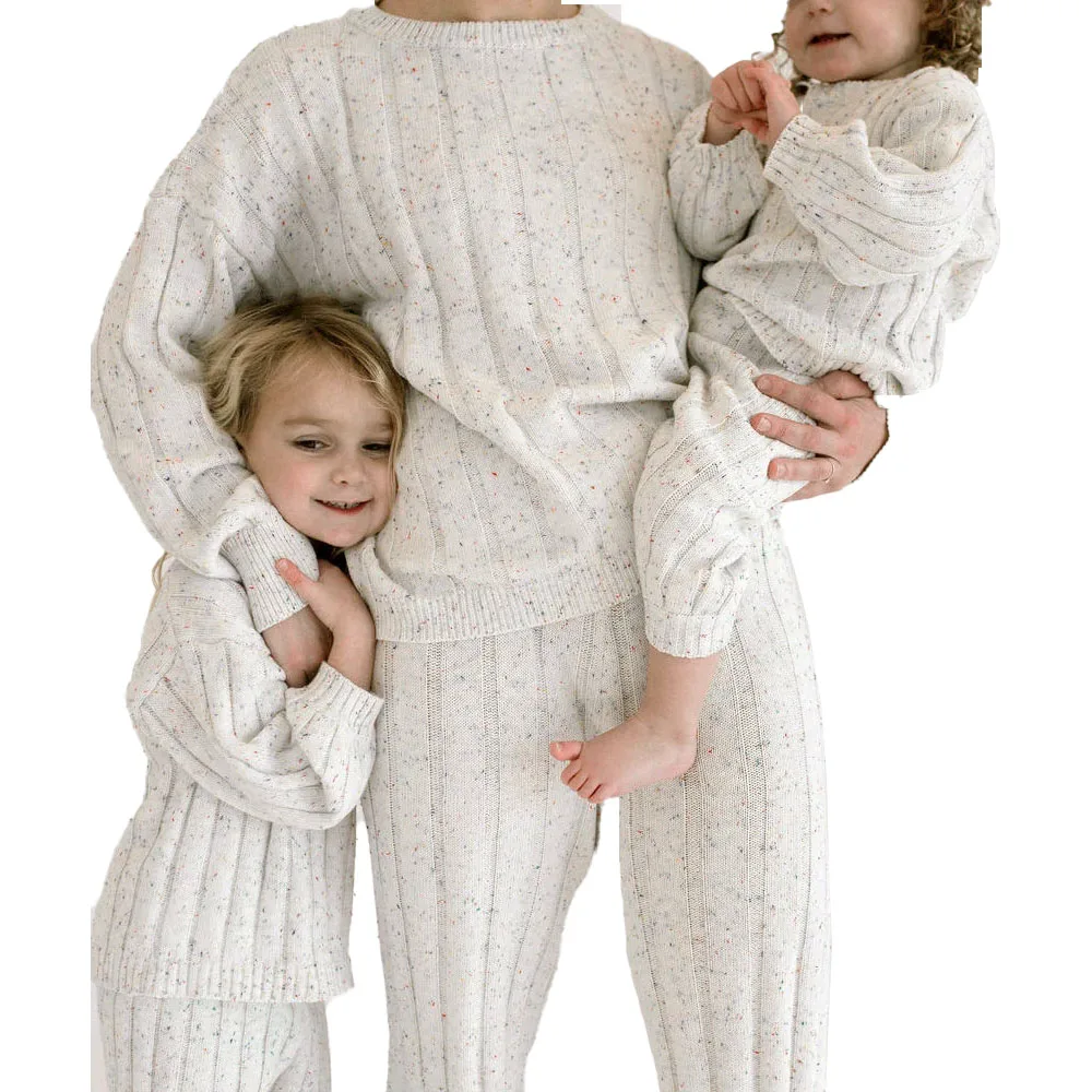Chuyun Custom Wild Tube Knit Lounge Suits Kids Children Long Sleeve Crew Neck Sprinkle Knit Sweater Set