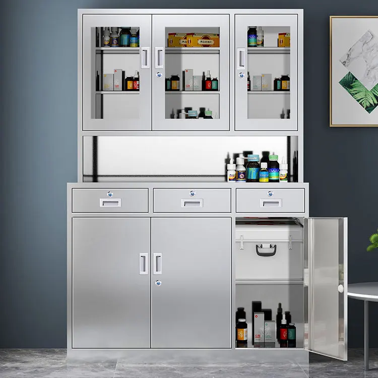 cheap glass door metal filing implant stainless steel medicine modular pharmacy medical furniture hospital storage cabinet