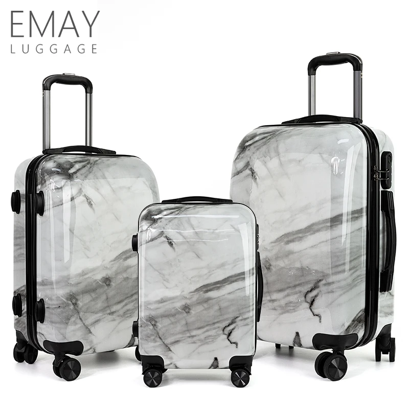 Travelling new fashion OEM factory marbling pattern designer luggage famous brands with TSA lock inside