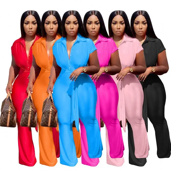 N8513-latest products 2022 turn down collar elegant jumpsuit for ladies african plus size jumpsuits