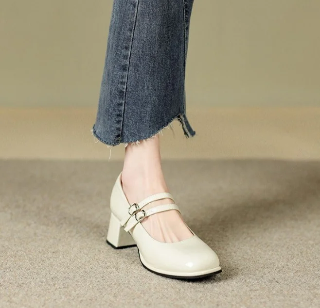 Hot Sell Pumps Wedge Square Toe Mary Jane Shoes Women Chaussures Pour Femmes Chunky Heels For Ladies