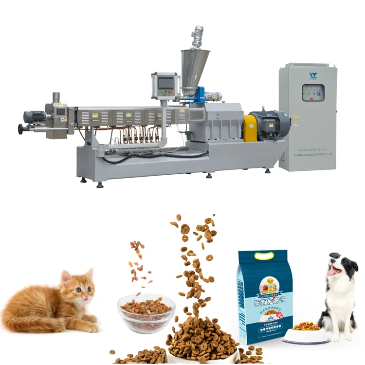 800-1000kg/h Twin Screw Extruded Dog Cat Food Machine Fish Feed Processing Plant