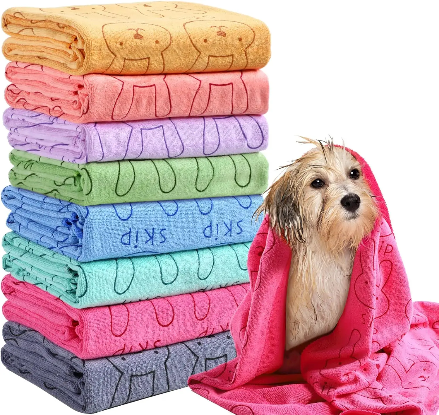 Manufacturer wholesale customizable large size absorbent microfiber pet bath towel printed dog and cat bath towel