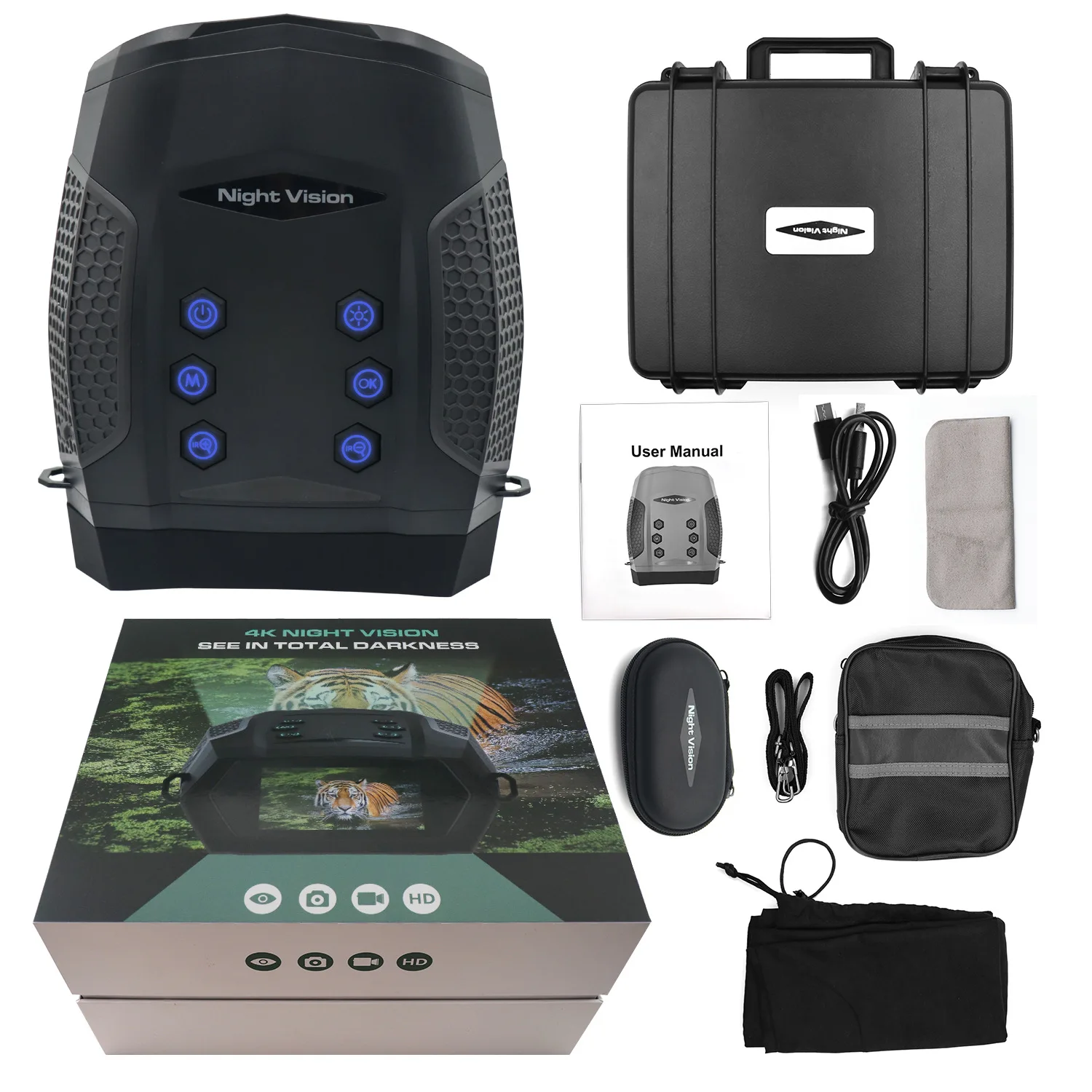 Custom Infrared 3 Inch Large Screen 600M Lll Night Vision Full Color 4K Digital Hunting Binoculars Night Vision