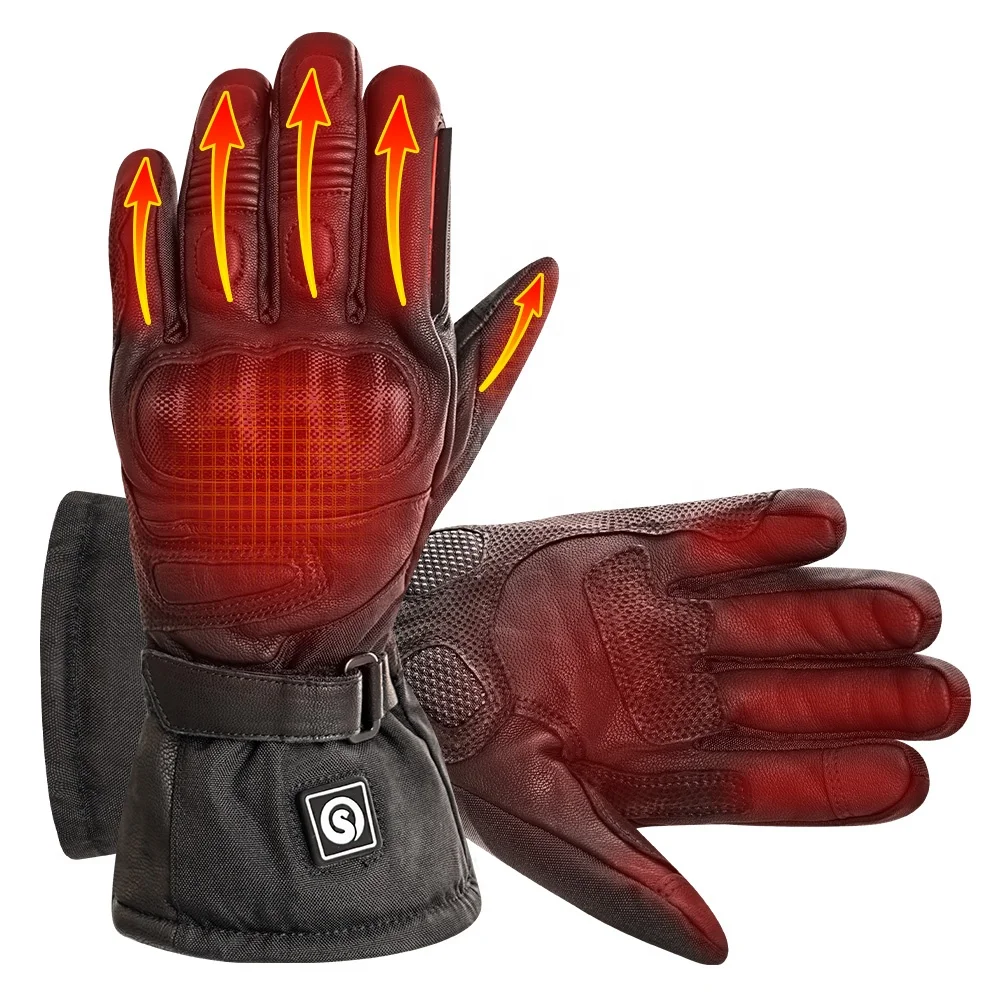 Winter Men Motorcycle Rechargeable Genuine Leather Motorbike Electric Heated Gloves