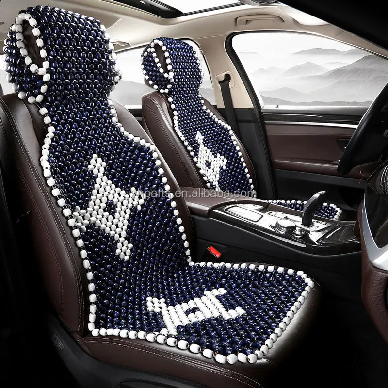 Wood Beaded Car Seat Cover Leather Comfort Massaging Cool Seat Cushion Pad Relieve Stress for SUV Sedan Truck Van