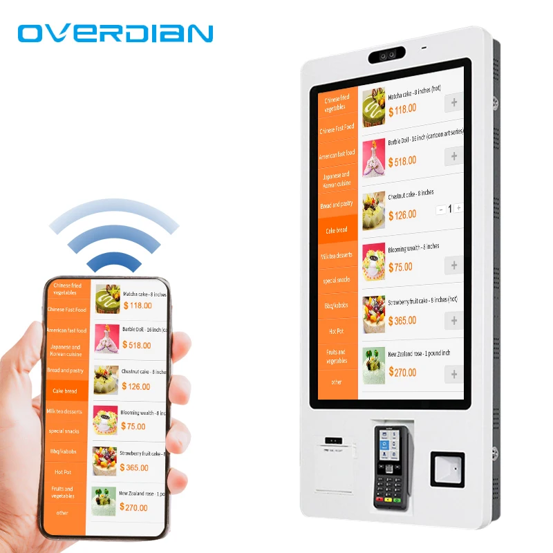 27 inch touch screen self ordering payment machine self service wall mount kiosk