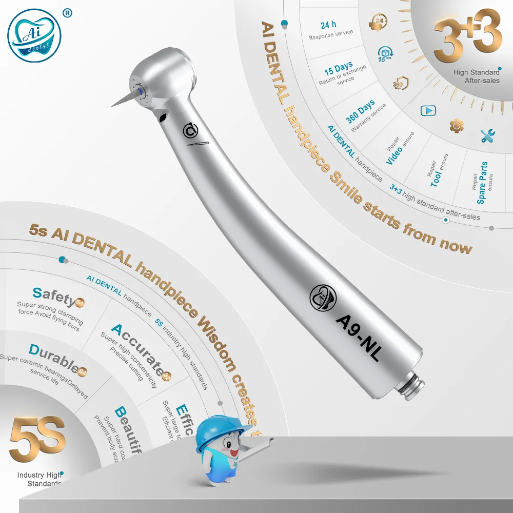AI DENTAL AiKO Series A9-NL Dental High Speed Air Turbine Handpiece Optic Standard Head Stainless body Connect with N-Couplings