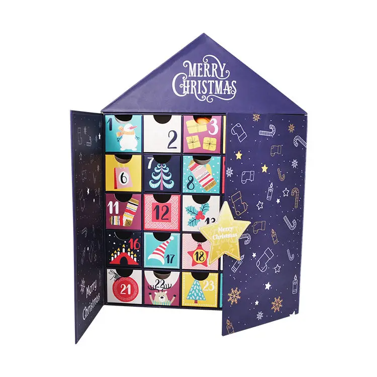 Пользовательский ящик обратного отсчета бумажные подарочные коробки для косметики Рождественский календарь упаковочная коробка