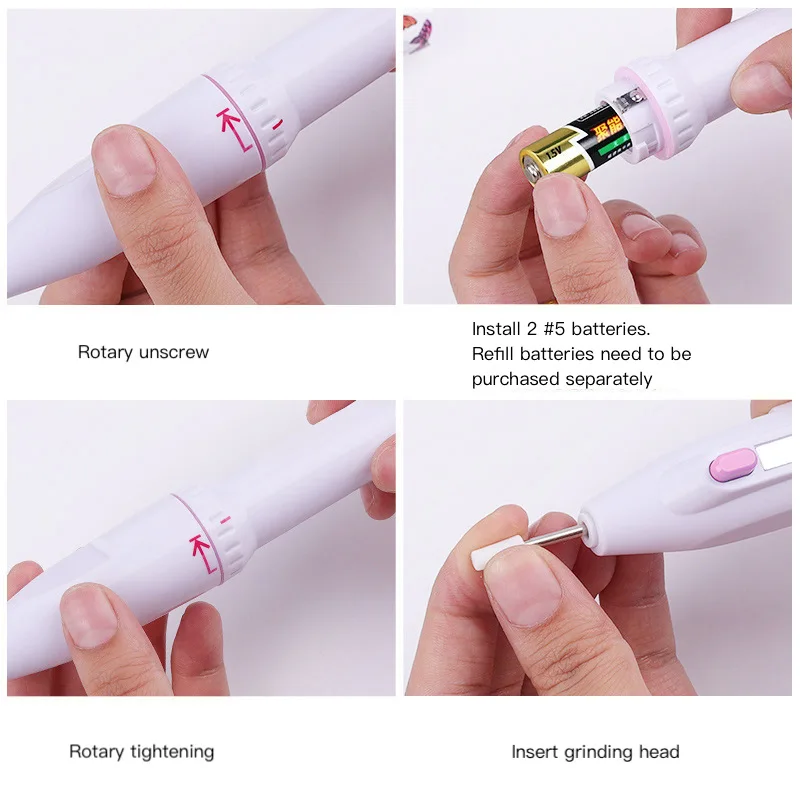 Mini Electric Nail Polish Machine Kit for Manicures Portable Nail Grinding Pen with 5 Attachment Heads for Nail Art
