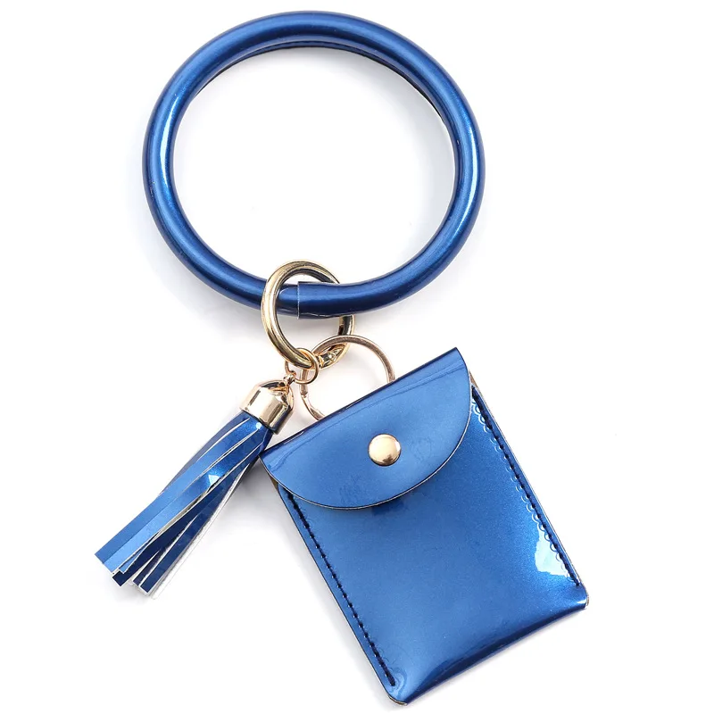 Stylish ID Credit Card Holder Wrist Wallet With Tassel PU Leather Bracelet Key Chain