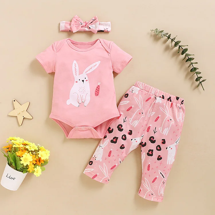 
Floral Headband Toddler Kids Clothes Pants Girls Infant Clothing Baby Romper Set 
