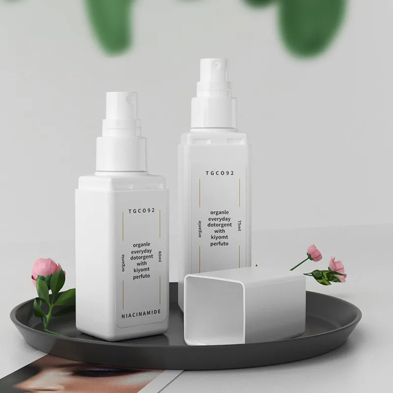 60ml 75ml 90ml PE square white spray bottles double-layer full cover  fog spray jar pure Dew sub-bottle